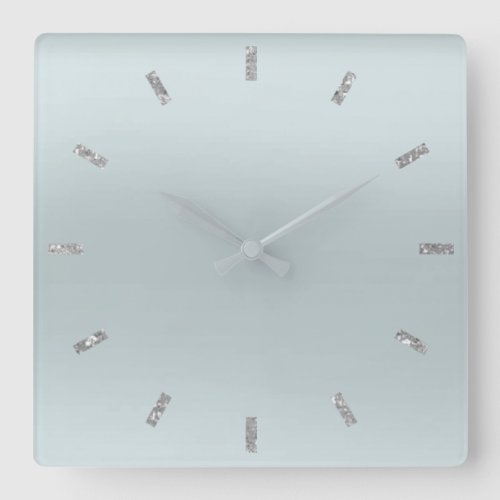 Blue Gray Silver  Pastel Ombre Minimal Glitter Square Wall Clock