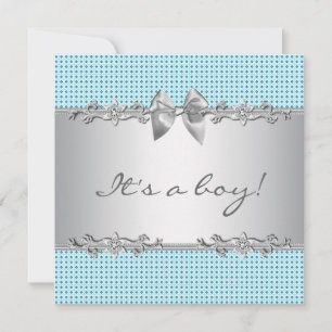 Blue Gray Silver White Boy Shower Invitation