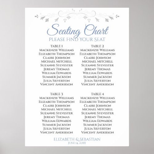 Blue  Gray Simple 4 Table Wedding Seating Chart