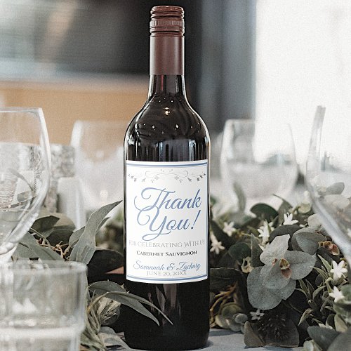 Blue  Gray Simple Elegant Wedding Thank You Wine Label
