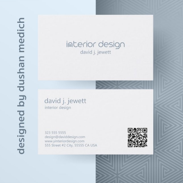 Blue-Gray Simple Interior Design Logo  Business Card (Creator Uploaded)