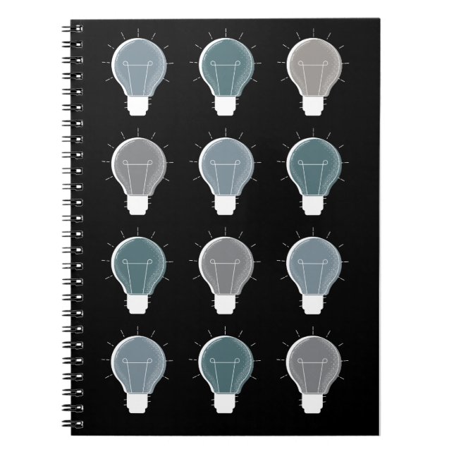 Blue Gray Simple Lightbulb Scandinavian Repeat Notebook (Front)