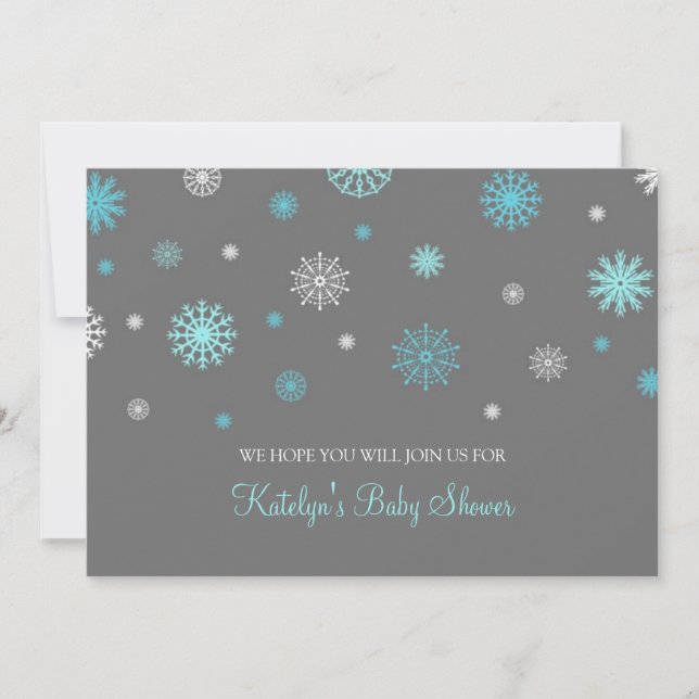 Blue Gray Snow Christmas Custom Baby Shower Invitation (Front)