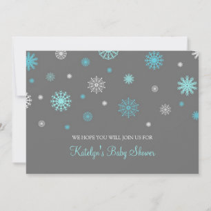 Blue Gray Snow Christmas Custom Baby Shower Invitation