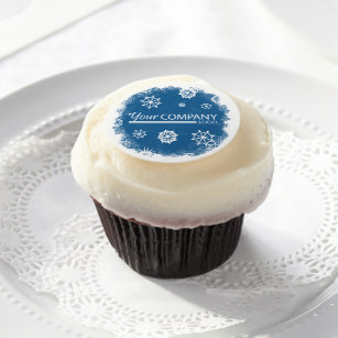 Blue - Gray Snowflakes Logo, Business Christmas Edible Frosting Rounds