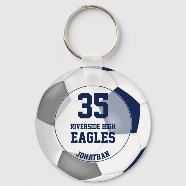 blue gray soccer ball boys team spirit keychain (Front)