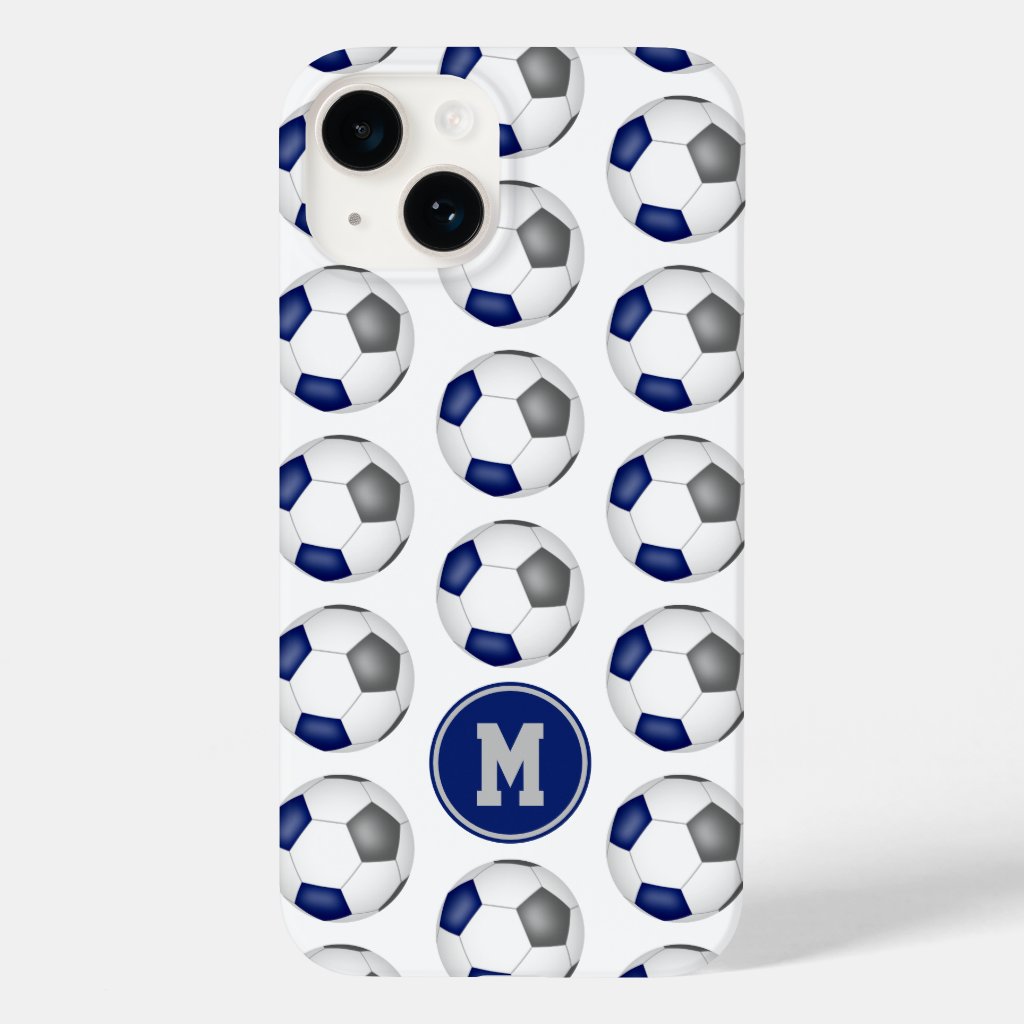 blue gray soccer balls pattern monogrammed iPhone case
