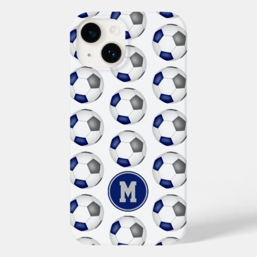 blue gray soccer balls pattern monogrammed Case_Mate iPhone 14 case