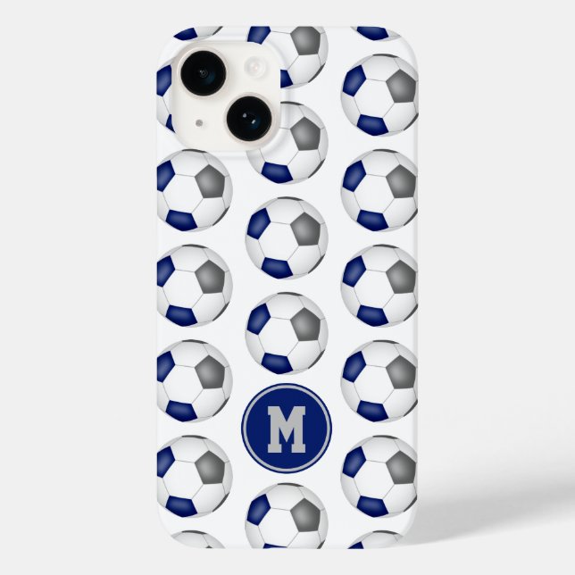 blue gray soccer balls pattern monogrammed Case-Mate iPhone case (Back)