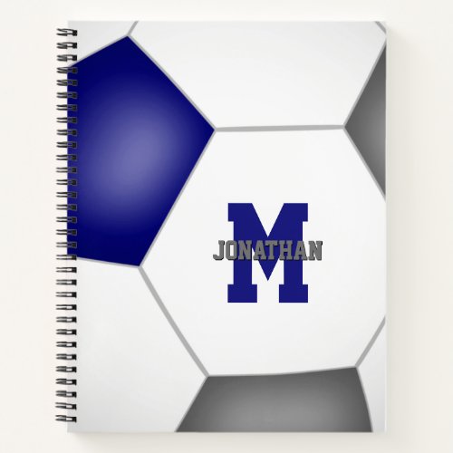 blue gray soccer team colors monogrammed notebook