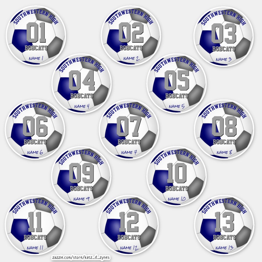 blue gray soccer team colors set of 13 stickers