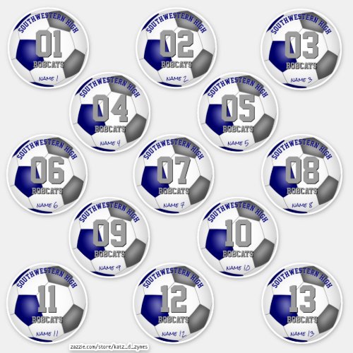 blue gray soccer team colors set of 13 sticker