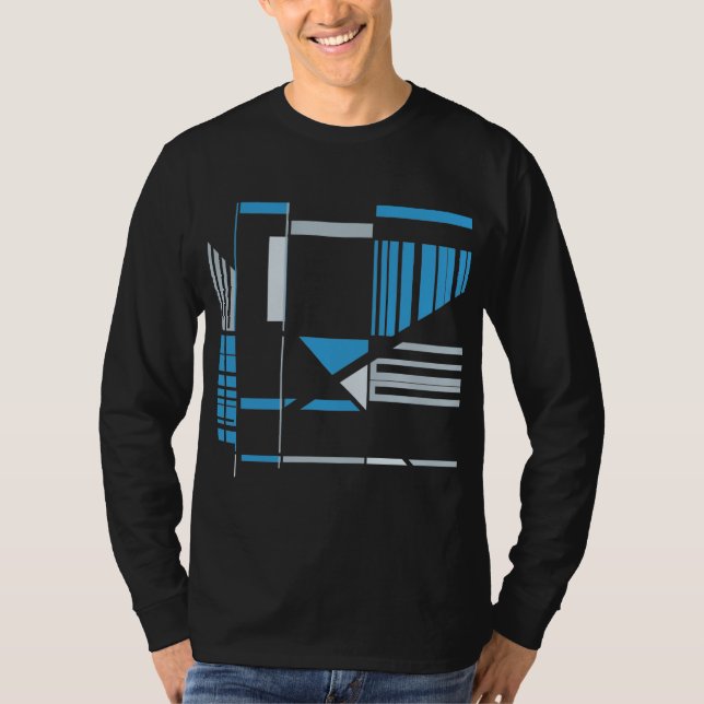 Blue Gray Southwest Art-inspired Geometric Lines T-Shirt (Front)