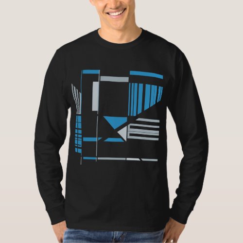 Blue Gray Southwest Art Style Lines Design T_Shirt