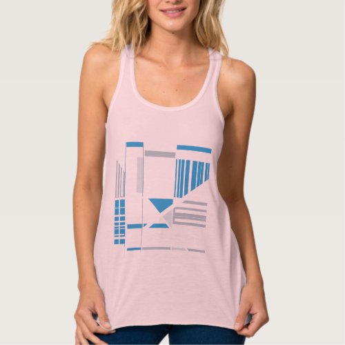 Blue Gray Southwest Art Style Lines Design T_Shirt Tank Top