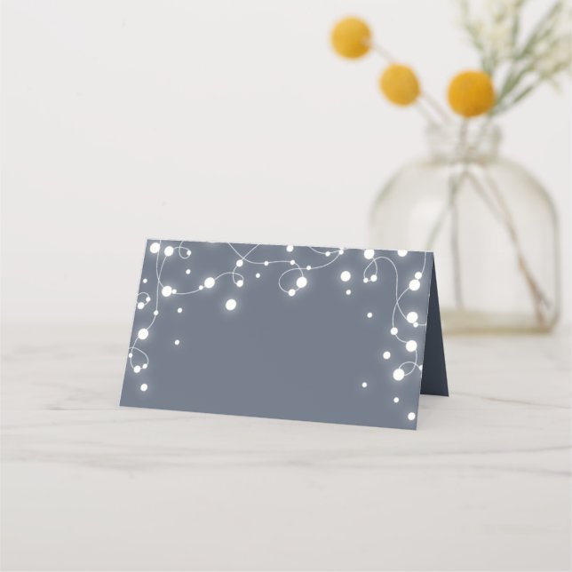 Blue-Gray Sparkling Lights Christmas Folded Place Card (Front)