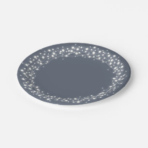 Blue-Gray Sparkling Lights Christmas Paper Plates