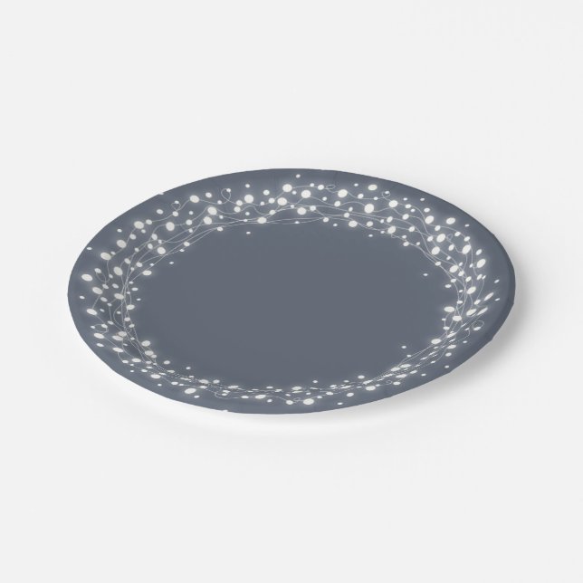 Blue-Gray Sparkling Lights Christmas Paper Plates (Angled)