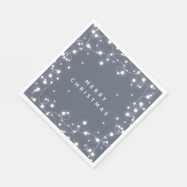 Blue-Gray Sparkling Lights Christmas Party Paper Napkins (Corner)