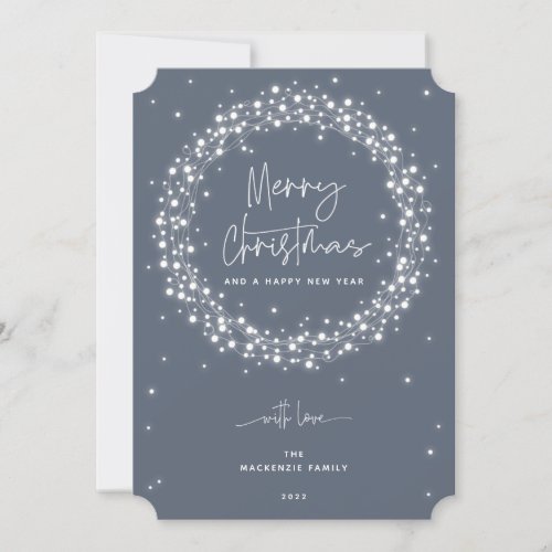 Blue_Gray Sparkling Lights Merry Christmas Holiday Card