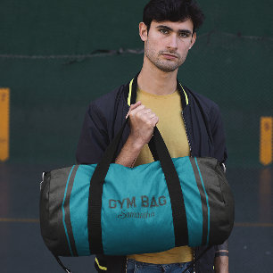 Blue & Gray Sport Typography Gym Bag Custom Name