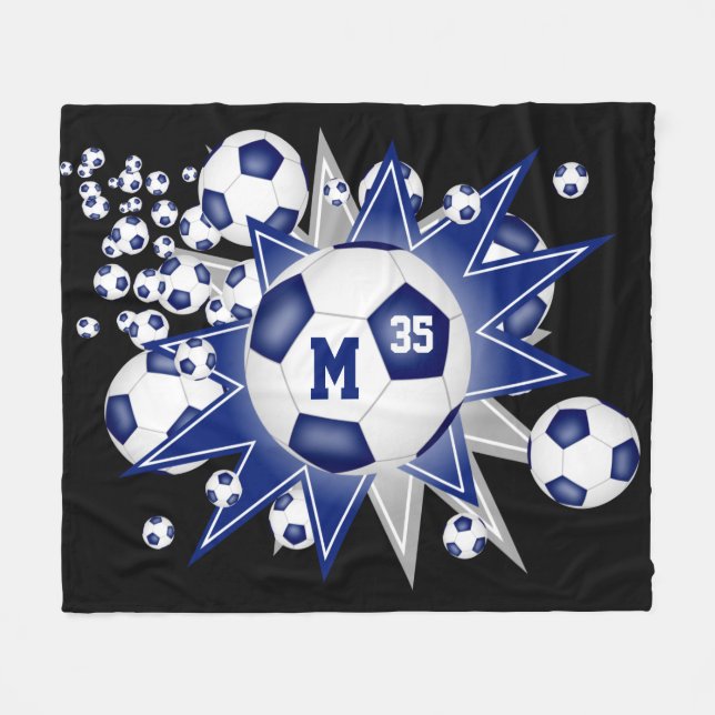 blue gray sports room decor soccer ball blowout fleece blanket (Front (Horizontal))