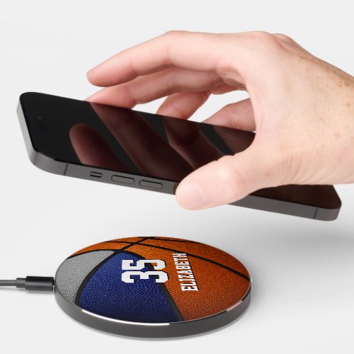 blue gray sports team colors girls boys basketball wireless charger 