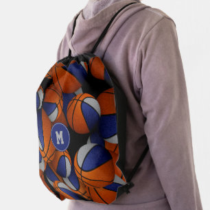 Blue gray sports team kids teens basketball drawstring bag