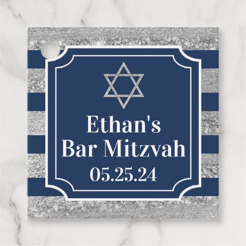 Blue Gray Striped Bar Mitzvah Thank You  Favor Tags