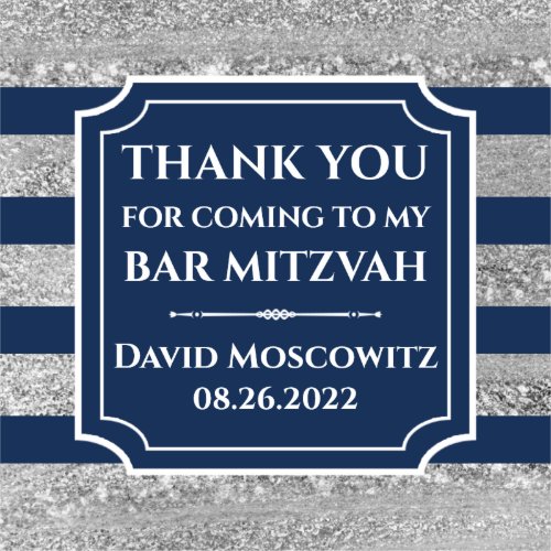 Blue Gray Striped Bar Mitzvah Thank You Sticker