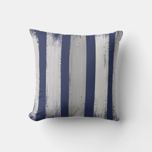 Blue  Gray Striped Brush Strokes Throw Pillow