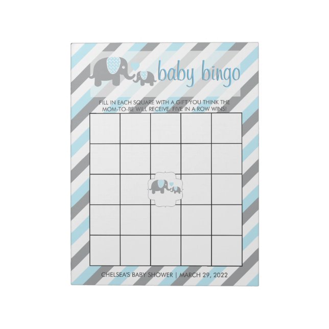 Blue & Gray Stripes Baby Elephant | Bingo Notepad (Rotated)