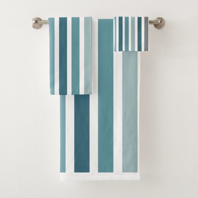 Blue Gray Stripes Bath Towel Set (Insitu)