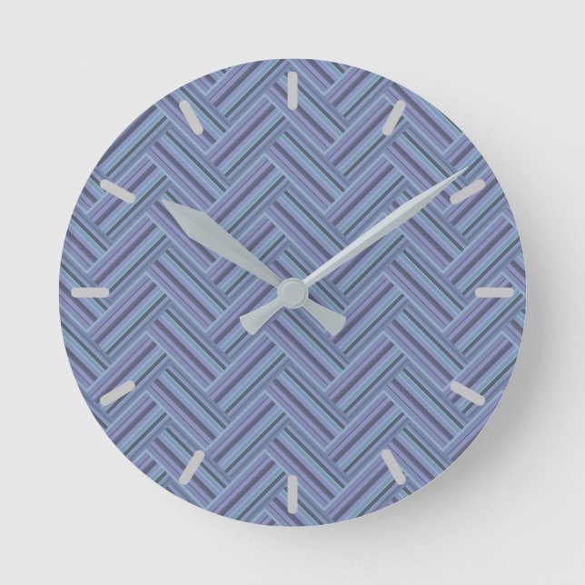 Blue-gray stripes double weave pattern round clock (Front)