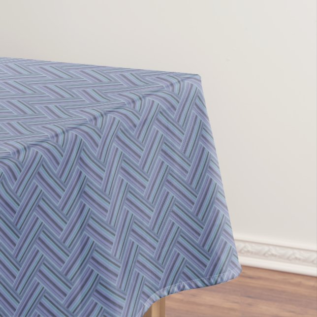Blue-gray stripes double weave pattern tablecloth (In Situ)