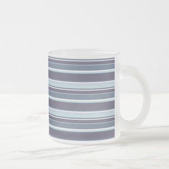 Blue-gray stripes frosted glass coffee mug (Right)