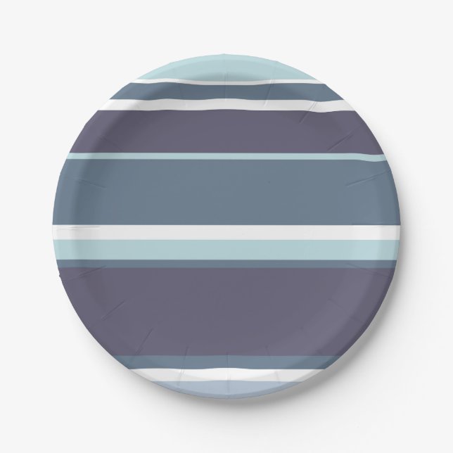 Blue-gray stripes paper plates (Front)
