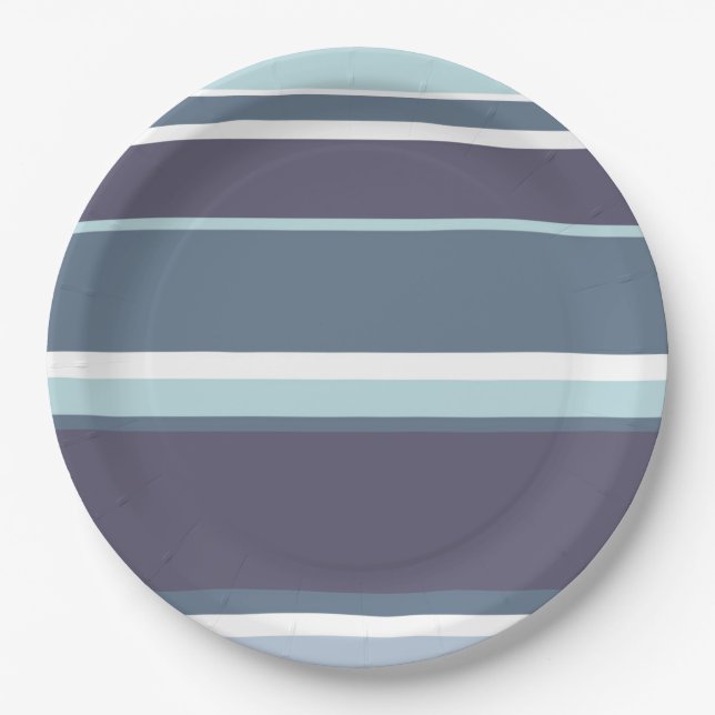 Blue-gray stripes paper plates (Front)
