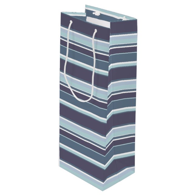 Blue-gray stripes wine gift bag (Front Angled)