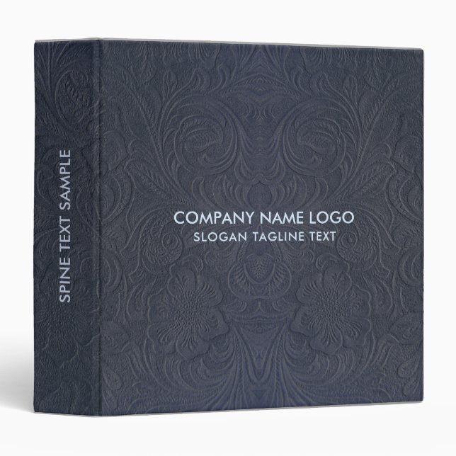 Blue Gray Suede Leather Look Embossed Flowers 3 Ring Binder (Front/Spine)