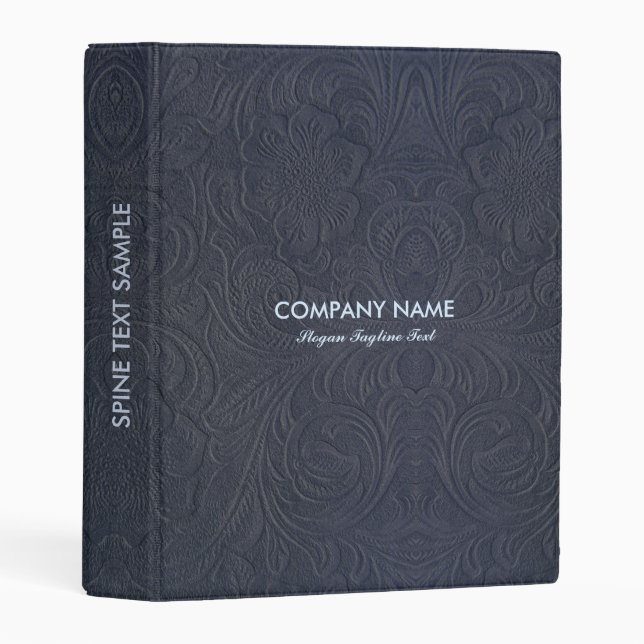 Blue Gray Suede Leather Look Embossed Flowers Mini Binder (Front/Spine)