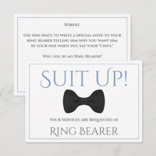 Blue & Gray Suit Up Be My Ring Bearer Fun Bow Tie Card