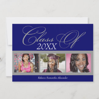 Blue/Gray Swirl 3 Photo Graduation Announcement