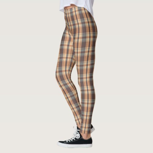 Blue Gray Tan Madras Plaid Summer Leggings