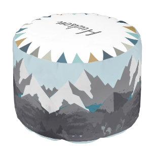 Blue Gray Tan Mountain Cowboy On Horse Pouf