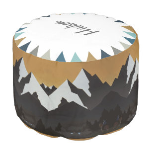 Blue Gray Tan Mountain Cowboy On Horse Pouf