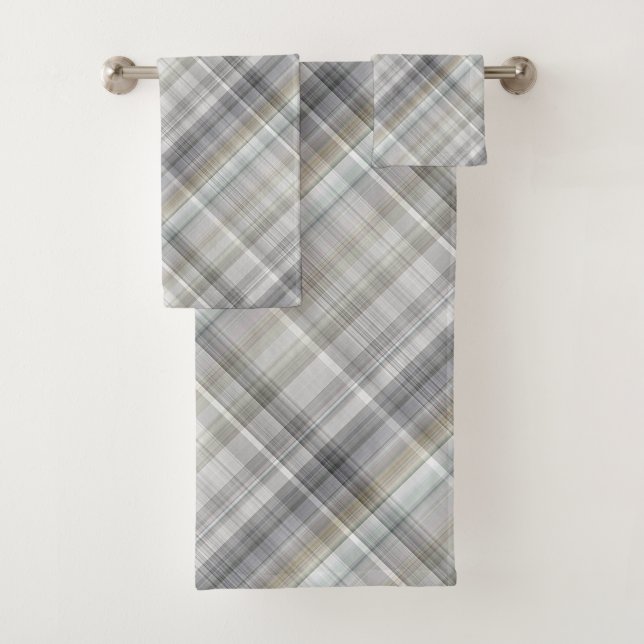 Blue/Gray/Tan Plaid Bath Towel Set (Insitu)