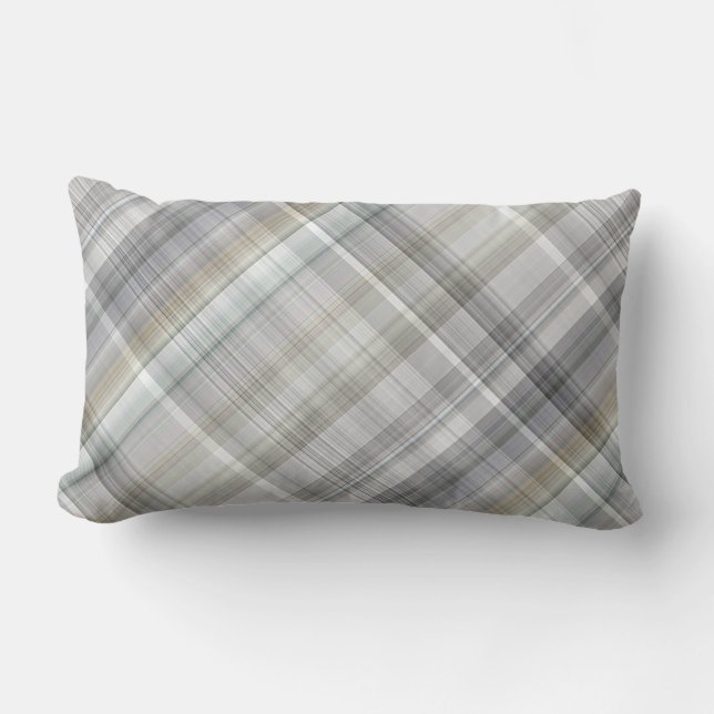 Blue/Gray/Tan Plaid Lumbar Pillow (Front)