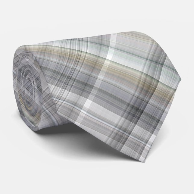 Blue/Gray/Tan Plaid Neck Tie (Rolled)