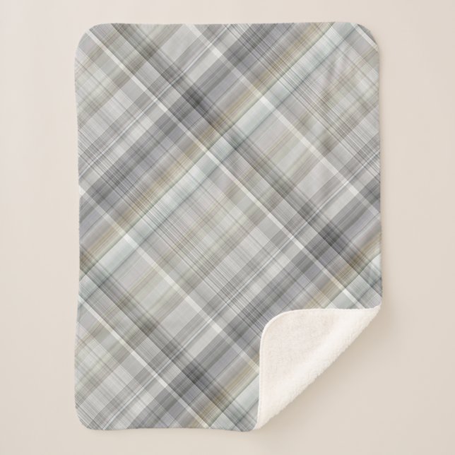 Blue/Gray/Tan Plaid Sherpa Blanket (Front)